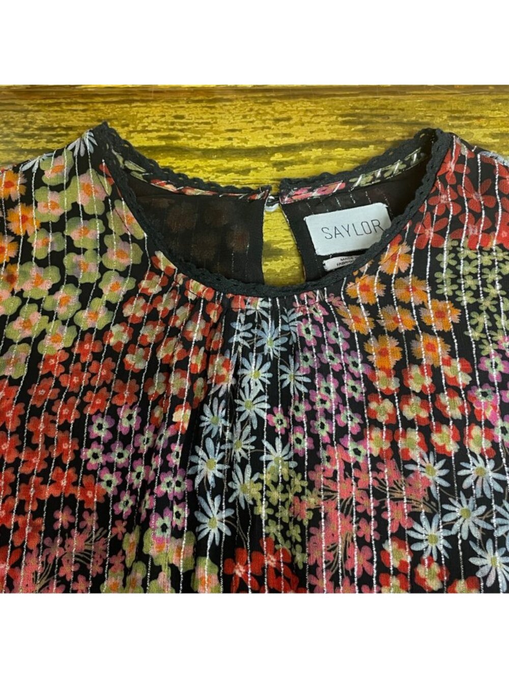 Saylor Talley Dark Floral Metallic Mini Dress Black Red Sz XL Boho Whimsigoth - Picture 3 of 8